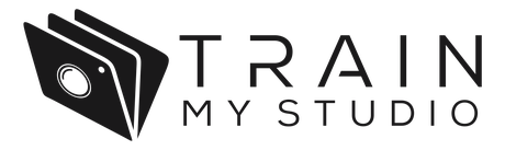 Train My Studio logo: stacked photographic prints forming a camera, above the wordmark
